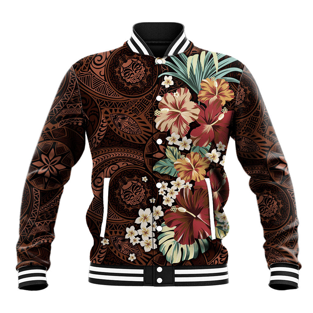 Kanoa Hawai'i Hibiscus Baseball Jacket Polynesian Tribal Tattoo Pattern Floral Elements
