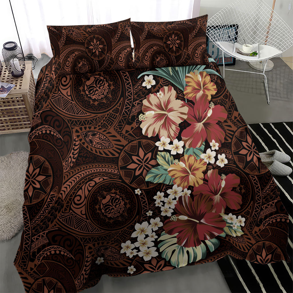 Kanoa Hawai'i Hibiscus Bedding Set Polynesian Tribal Tattoo Pattern Floral Elements