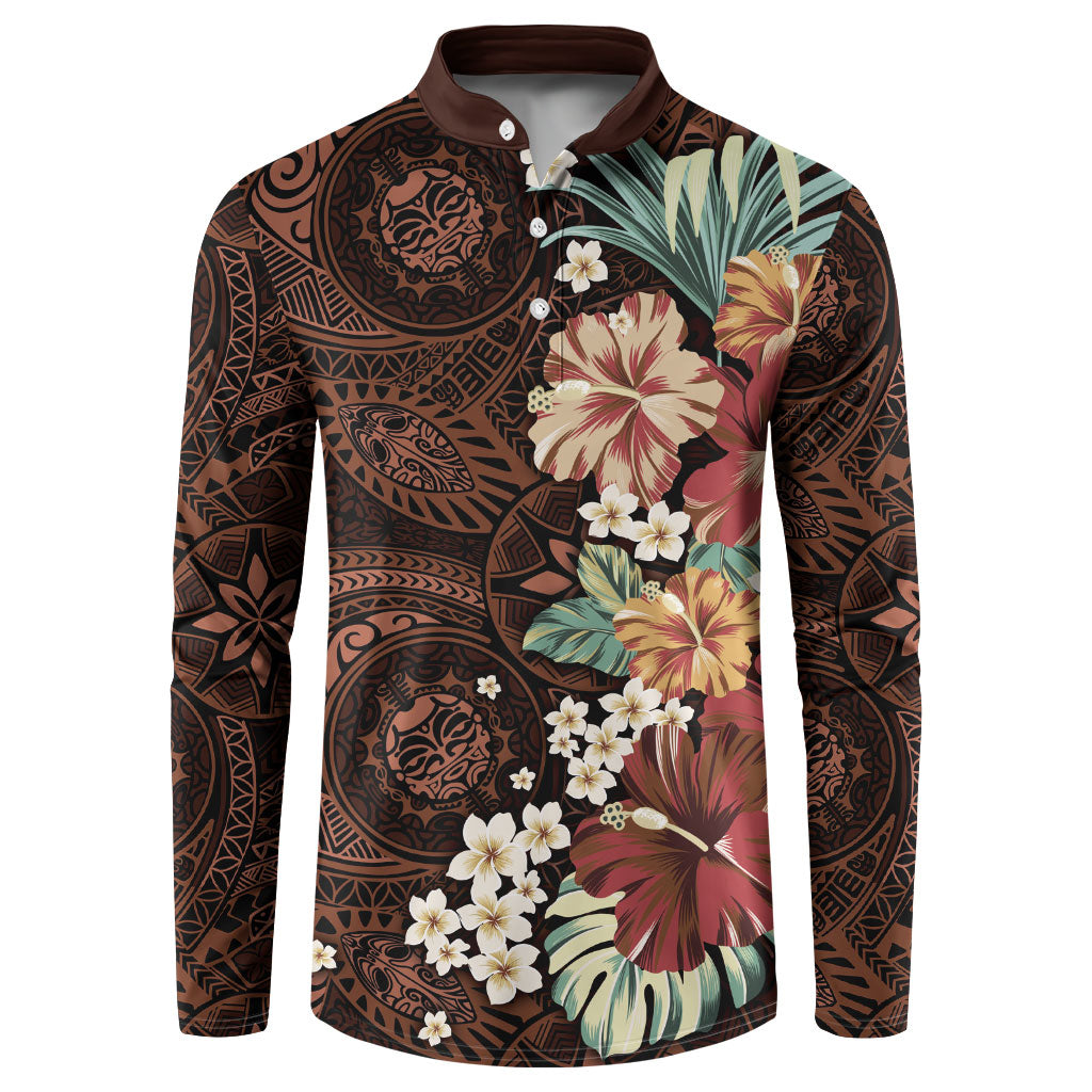 Kanoa Hawai'i Hibiscus Button Sweatshirt Polynesian Tribal Tattoo Pattern Floral Elements