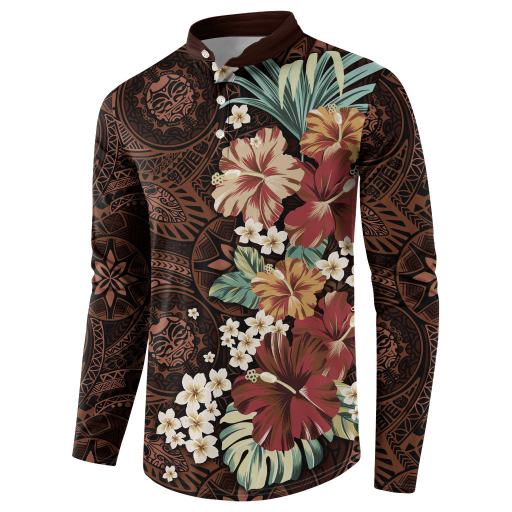 Kanoa Hawai'i Hibiscus Button Sweatshirt Polynesian Tribal Tattoo Pattern Floral Elements