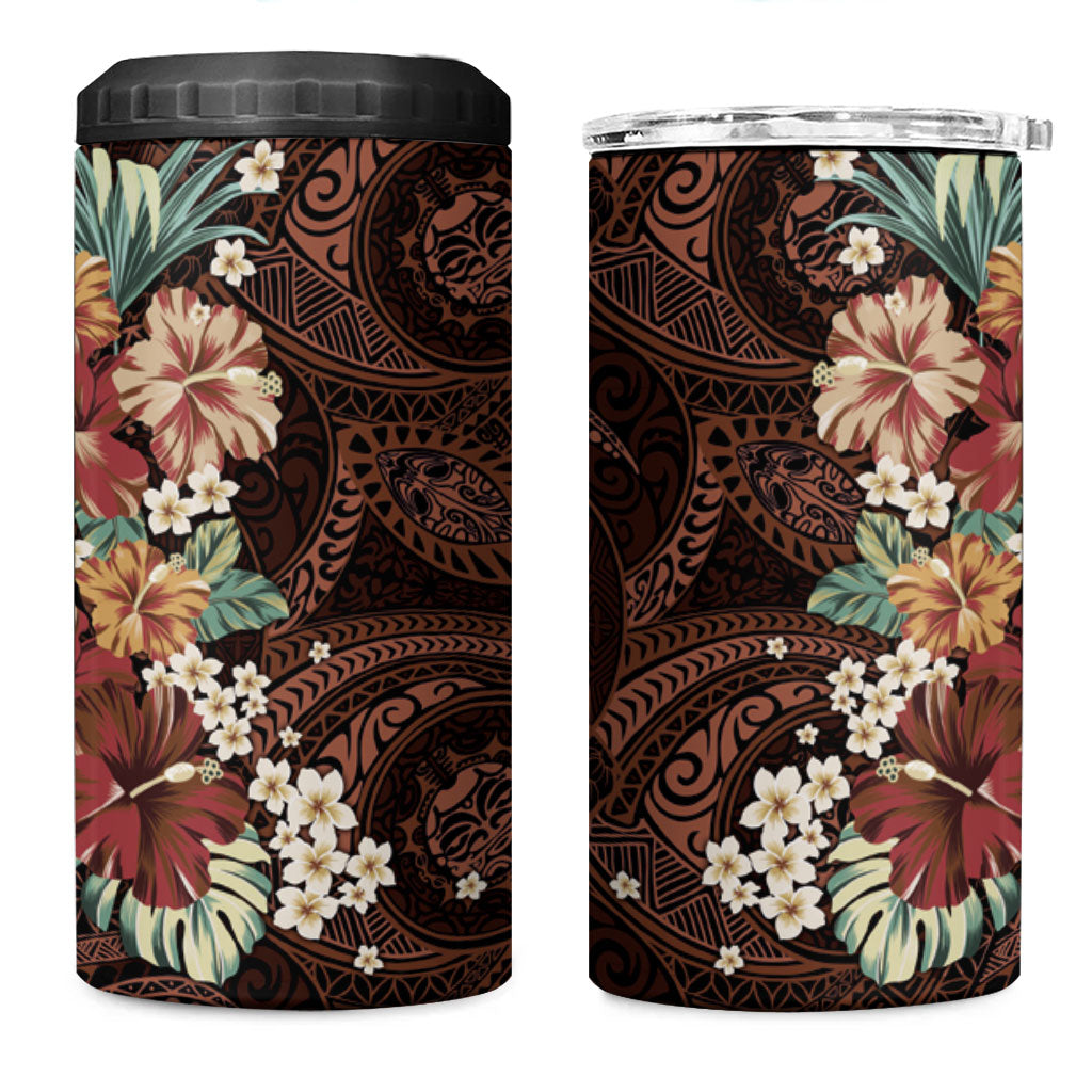Kanoa Hawai'i Hibiscus 4 in 1 Can Cooler Tumbler Polynesian Tribal Tattoo Pattern Floral Elements