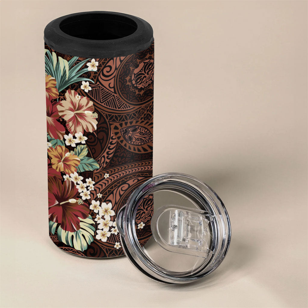 Kanoa Hawai'i Hibiscus 4 in 1 Can Cooler Tumbler Polynesian Tribal Tattoo Pattern Floral Elements