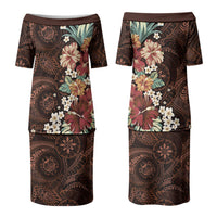 Kanoa Hawai'i Hibiscus Couples Matching Puletasi and Long Sleeve Button Shirt Polynesian Tribal Tattoo Pattern Floral Elements