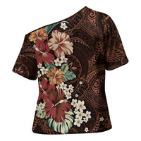 Kanoa Hawai'i Hibiscus Cross Shoulder Shirt Polynesian Tribal Tattoo Pattern Floral Elements