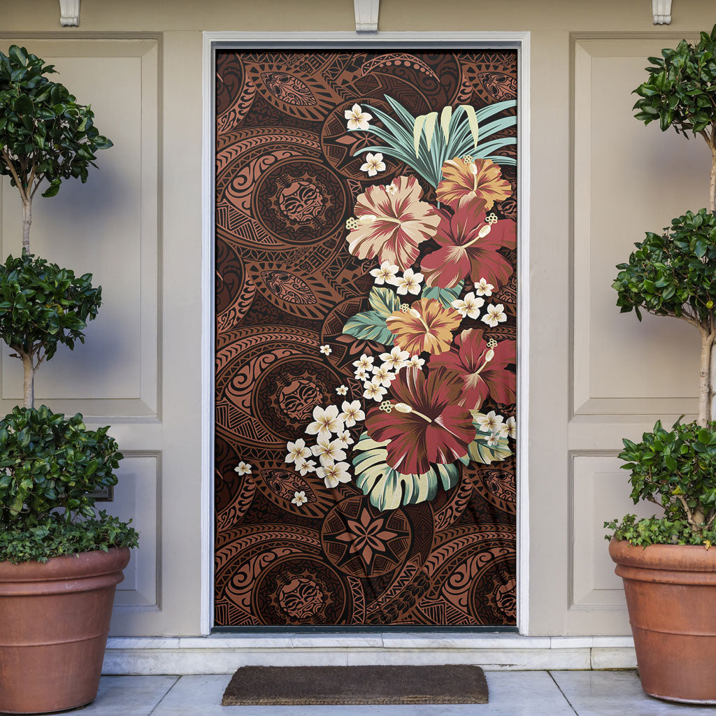 Kanoa Hawai'i Hibiscus Door Cover Polynesian Tribal Tattoo Pattern Floral Elements