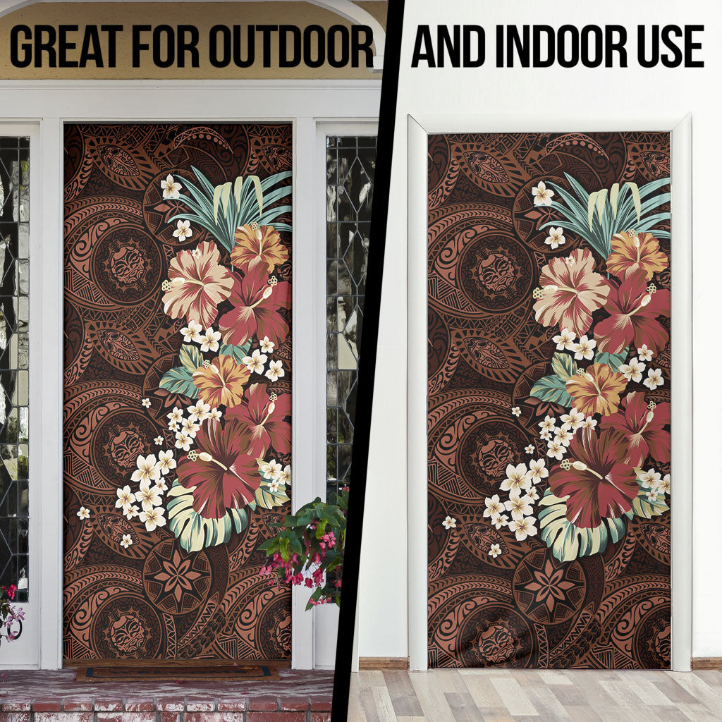 Kanoa Hawai'i Hibiscus Door Cover Polynesian Tribal Tattoo Pattern Floral Elements