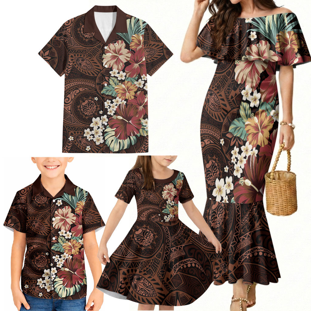Kanoa Hawai'i Hibiscus Family Matching Mermaid Dress and Hawaiian Shirt Polynesian Tribal Tattoo Pattern Floral Elements LT9 - Polynesian Pride
