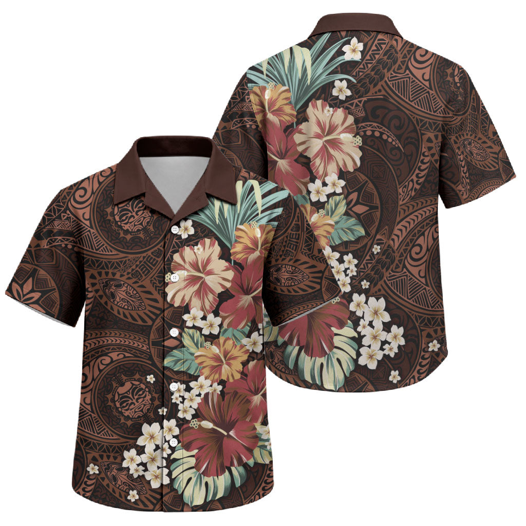 Kanoa Hawai'i Hibiscus Family Matching Off The Shoulder Long Sleeve Dress and Hawaiian Shirt Polynesian Tribal Tattoo Pattern Floral Elements