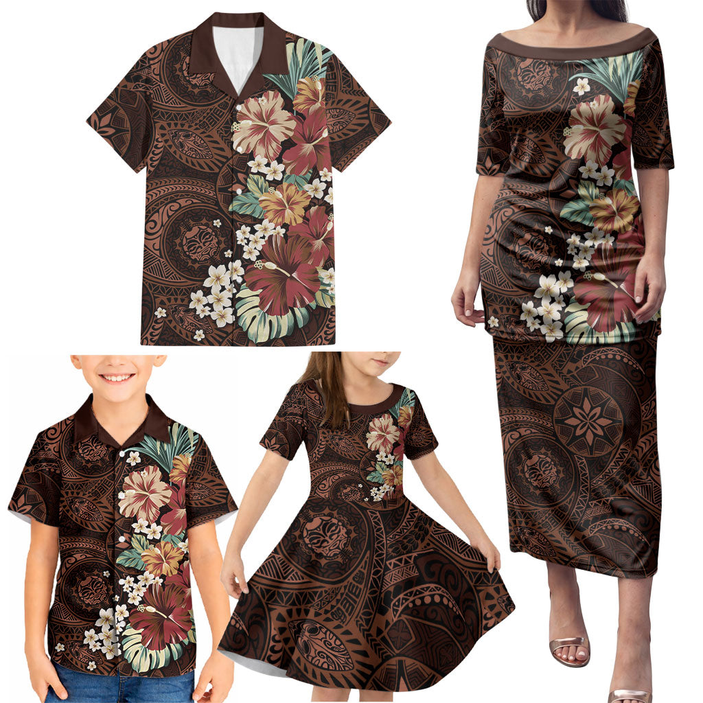 Kanoa Hawai'i Hibiscus Family Matching Puletasi and Hawaiian Shirt Polynesian Tribal Tattoo Pattern Floral Elements