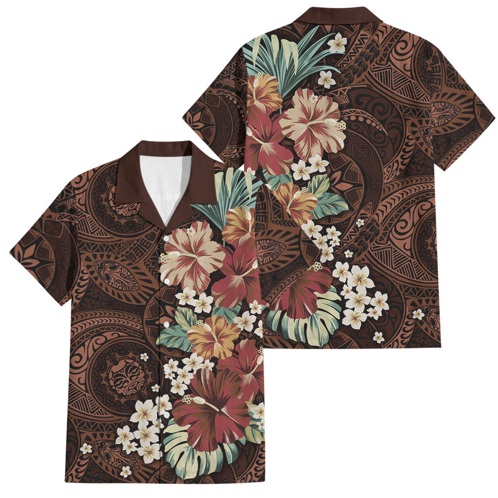 Kanoa Hawai'i Hibiscus Family Matching Puletasi and Hawaiian Shirt Polynesian Tribal Tattoo Pattern Floral Elements