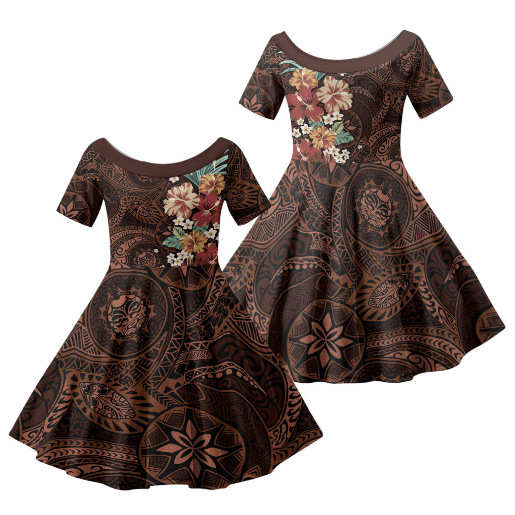 Kanoa Hawai'i Hibiscus Family Matching Puletasi and Hawaiian Shirt Polynesian Tribal Tattoo Pattern Floral Elements