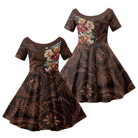 Kanoa Hawai'i Hibiscus Family Matching Summer Maxi Dress and Hawaiian Shirt Polynesian Tribal Tattoo Pattern Floral Elements
