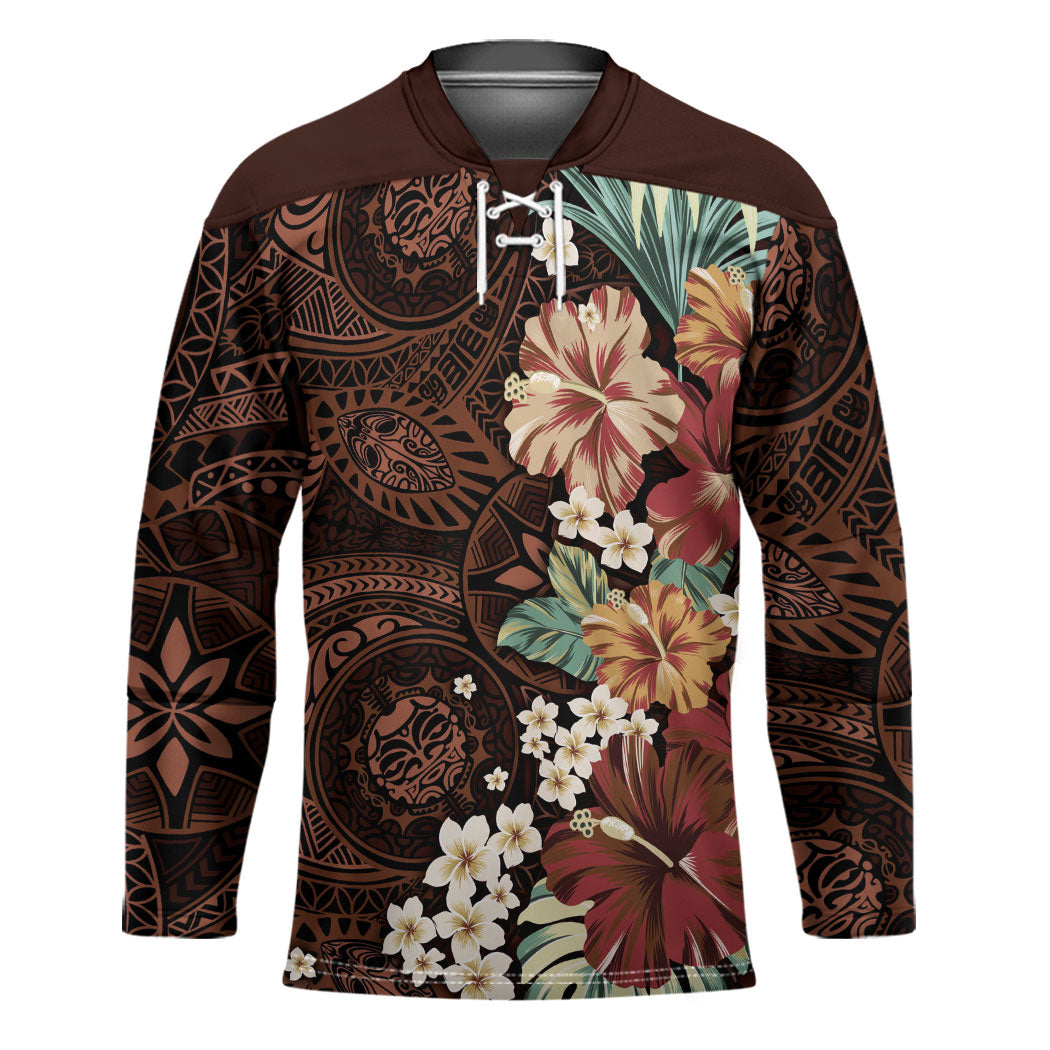 Kanoa Hawai'i Hibiscus Hockey Jersey Polynesian Tribal Tattoo Pattern Floral Elements