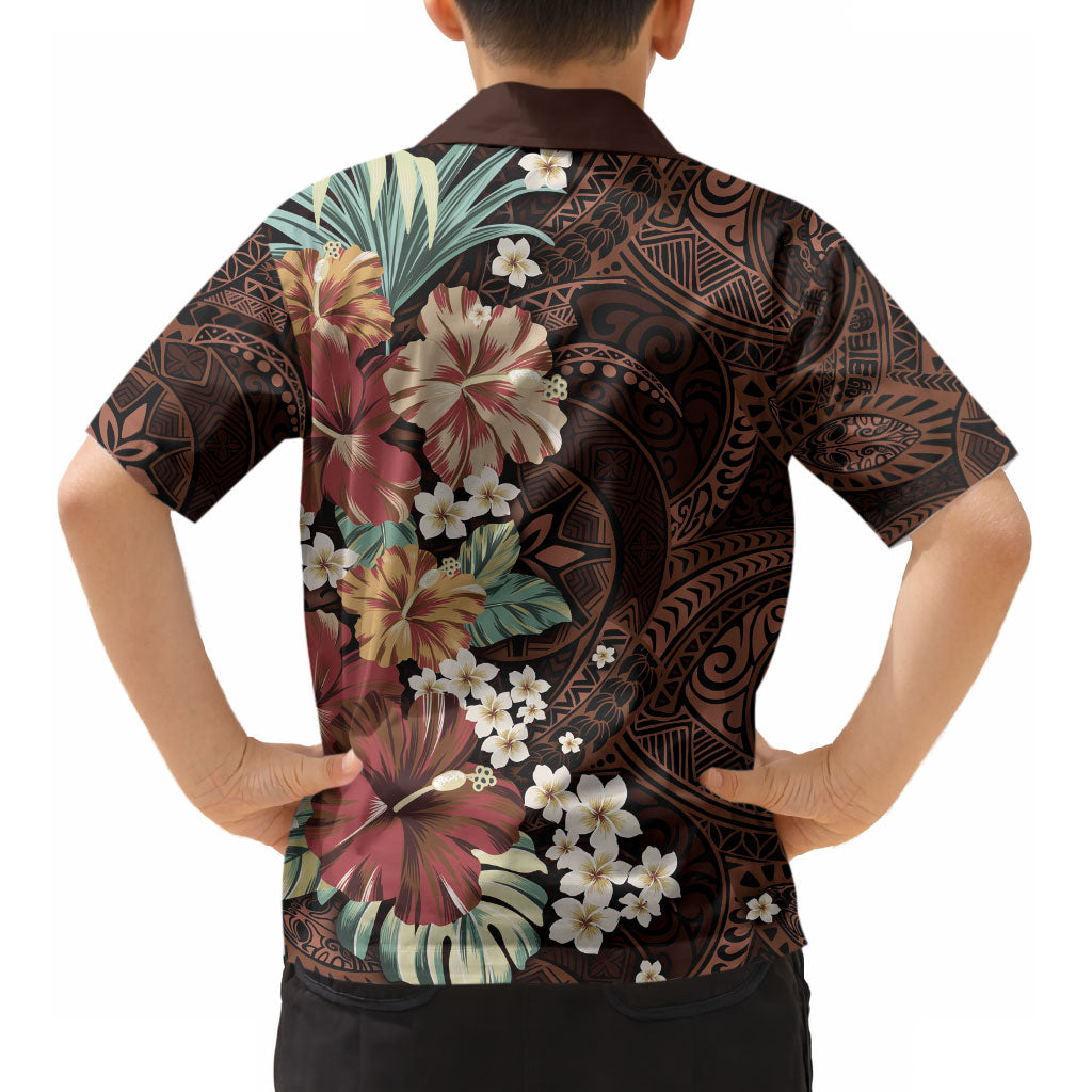 Kanoa Hawai'i Hibiscus Kid Hawaiian Shirt Polynesian Tribal Tattoo Pattern Floral Elements
