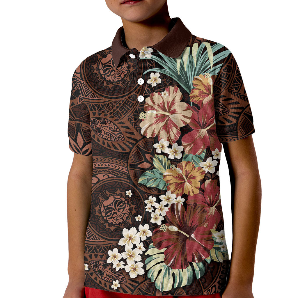 Kanoa Hawai'i Hibiscus Kid Polo Shirt Polynesian Tribal Tattoo Pattern Floral Elements