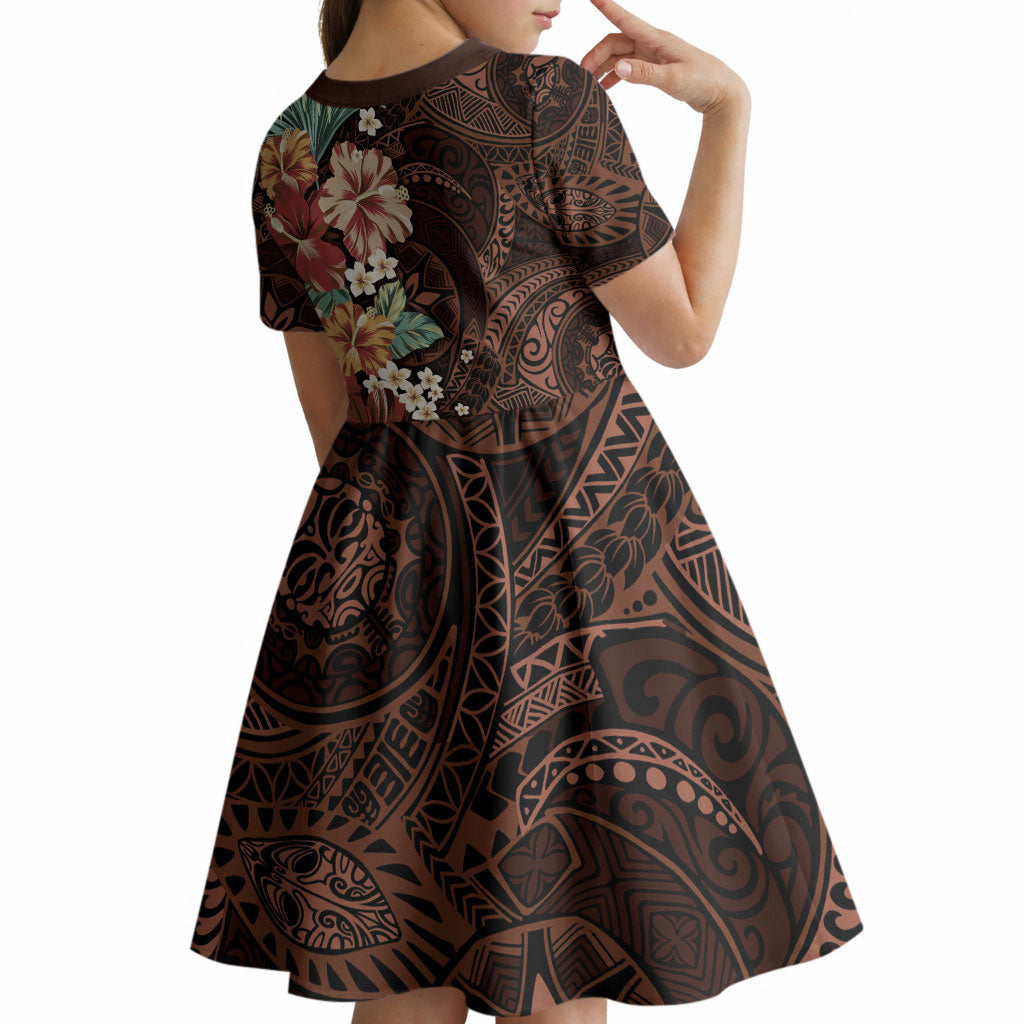 Kanoa Hawai'i Hibiscus Kid Short Sleeve Dress Polynesian Tribal Tattoo Pattern Floral Elements