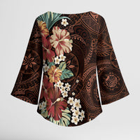 Kanoa Hawai'i Hibiscus Kimono Sleeve Blouse Polynesian Tribal Tattoo Pattern Floral Elements