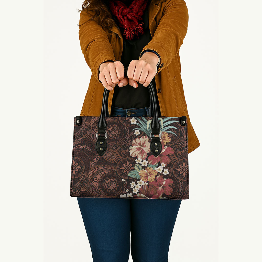 Kanoa Hawai'i Hibiscus Leather Bag Polynesian Tribal Tattoo Pattern Floral Elements