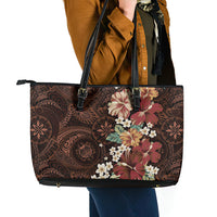 Kanoa Hawai'i Hibiscus Leather Tote Bag Polynesian Tribal Tattoo Pattern Floral Elements