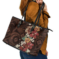 Kanoa Hawai'i Hibiscus Leather Tote Bag Polynesian Tribal Tattoo Pattern Floral Elements