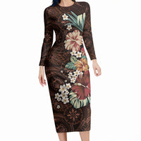 Kanoa Hawai'i Hibiscus Long Sleeve Bodycon Dress Polynesian Tribal Tattoo Pattern Floral Elements