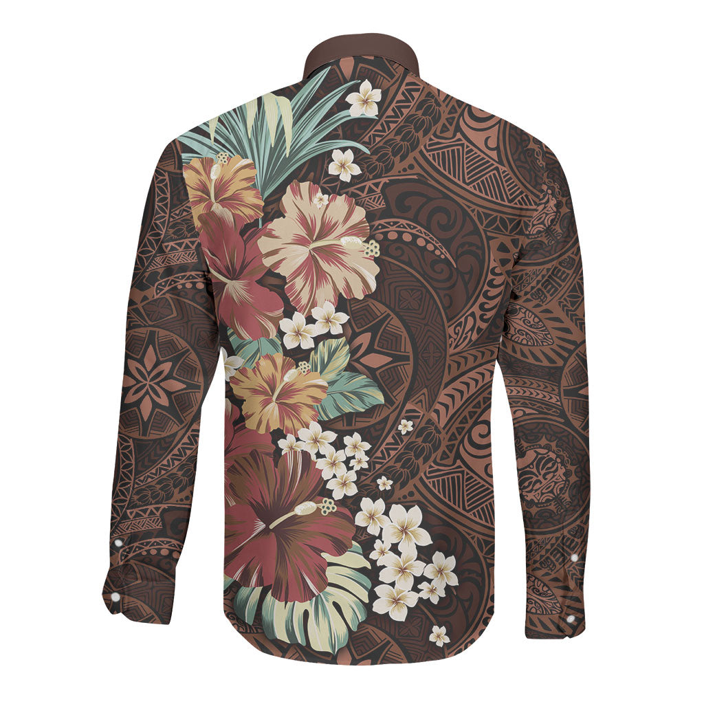 Kanoa Hawai'i Hibiscus Long Sleeve Button Shirt Polynesian Tribal Tattoo Pattern Floral Elements