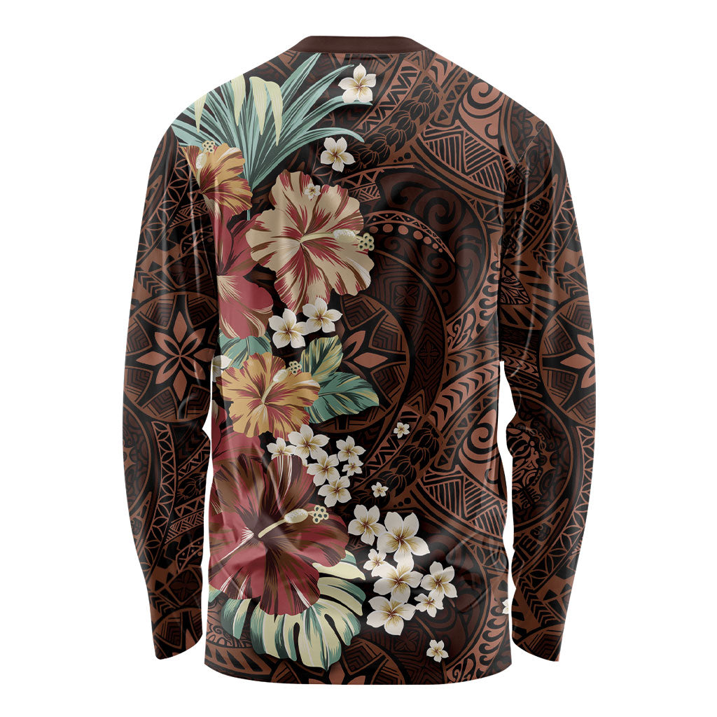 Kanoa Hawai'i Hibiscus Long Sleeve Shirt Polynesian Tribal Tattoo Pattern Floral Elements