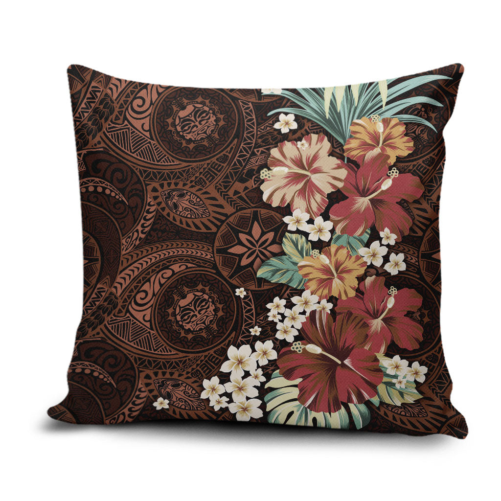 Kanoa Hawai'i Hibiscus Pillow Cover Polynesian Tribal Tattoo Pattern Floral Elements
