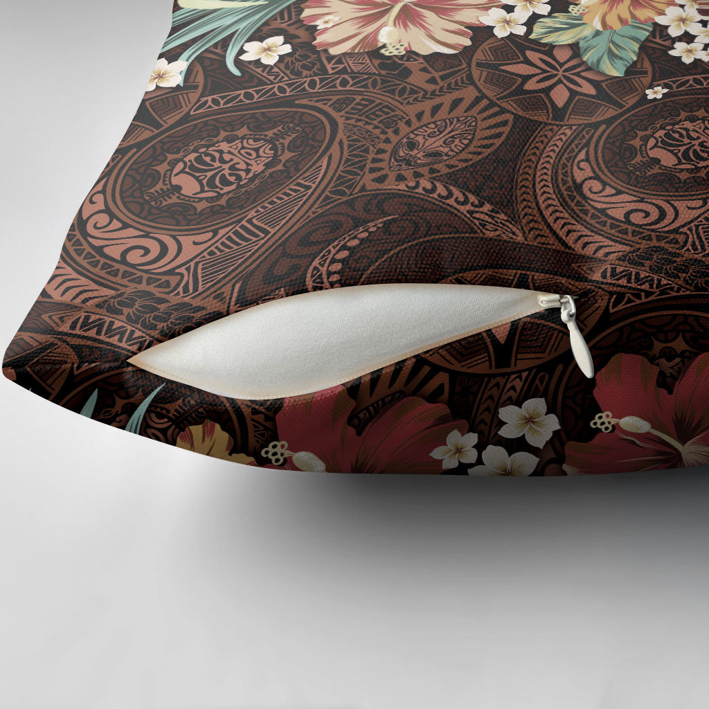 Kanoa Hawai'i Hibiscus Pillow Cover Polynesian Tribal Tattoo Pattern Floral Elements