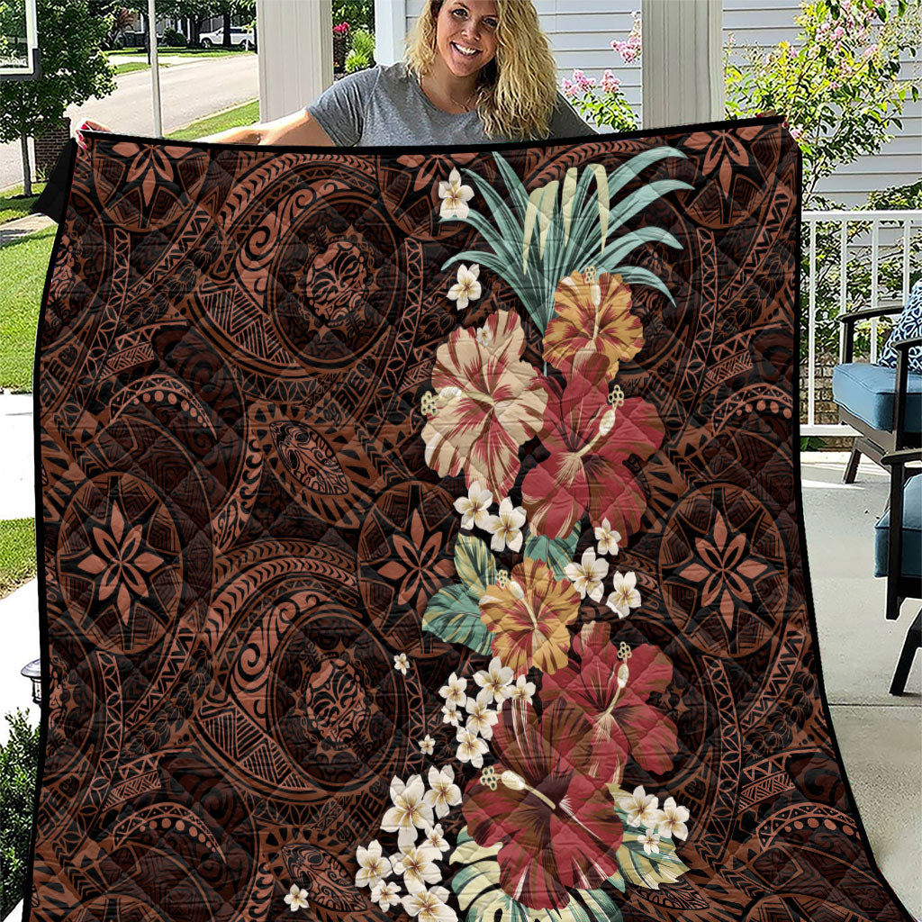 Kanoa Hawai'i Hibiscus Quilt Polynesian Tribal Tattoo Pattern Floral Elements LT9 Brown - Polynesian Pride