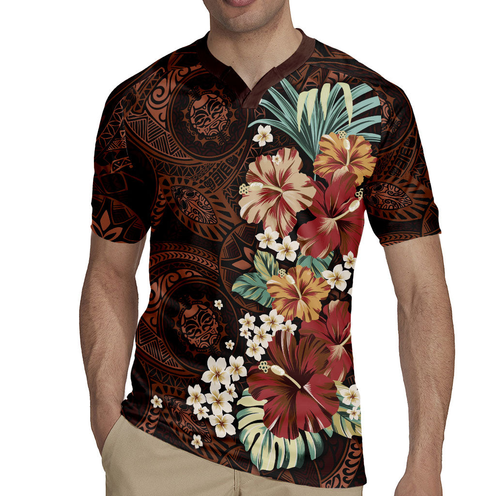 Kanoa Hawai'i Hibiscus Rugby Jersey Polynesian Tribal Tattoo Pattern Floral Elements