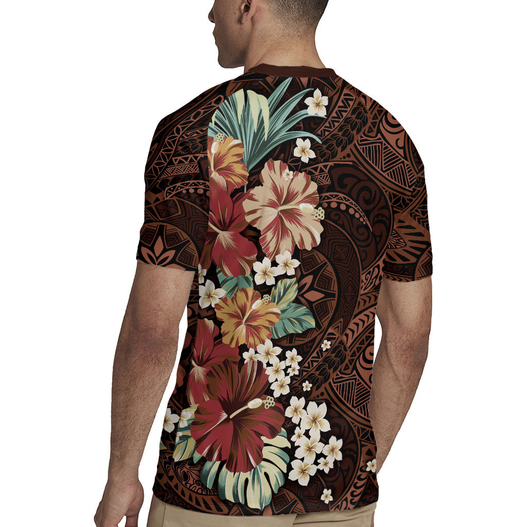 Kanoa Hawai'i Hibiscus Rugby Jersey Polynesian Tribal Tattoo Pattern Floral Elements