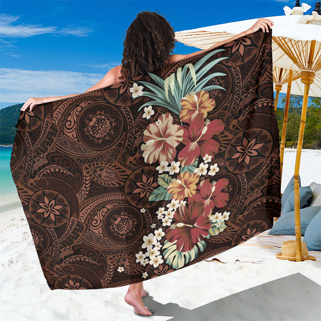 Kanoa Hawai'i Hibiscus Sarong Polynesian Tribal Tattoo Pattern Floral Elements LT9 One Size 44 x 66 inches Brown - Polynesian Pride