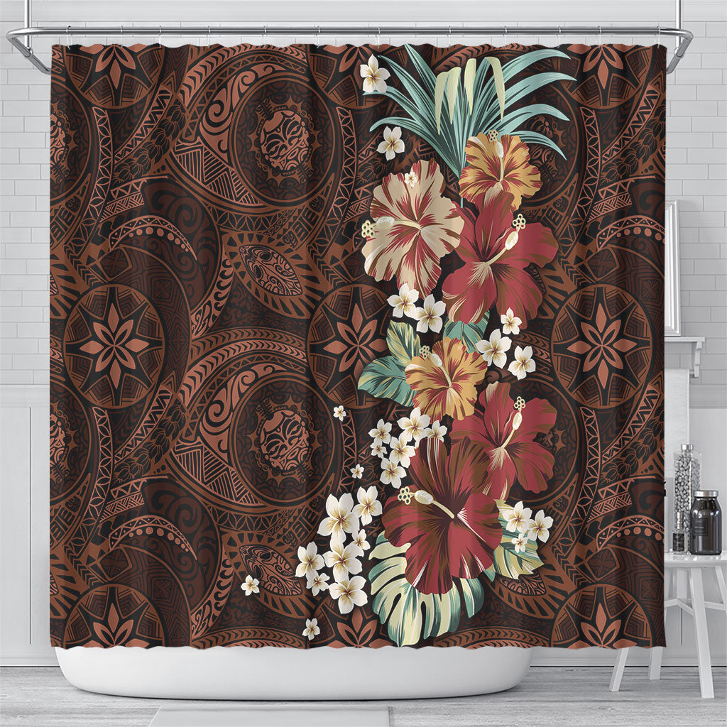 Kanoa Hawai'i Hibiscus Shower Curtain Polynesian Tribal Tattoo Pattern Floral Elements