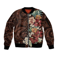 Kanoa Hawai'i Hibiscus Sleeve Zip Bomber Jacket Polynesian Tribal Tattoo Pattern Floral Elements