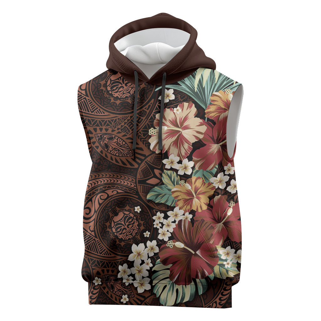 Kanoa Hawai'i Hibiscus Sleeveless Hoodie Polynesian Tribal Tattoo Pattern Floral Elements