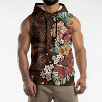 Kanoa Hawai'i Hibiscus Sleeveless Hoodie Polynesian Tribal Tattoo Pattern Floral Elements