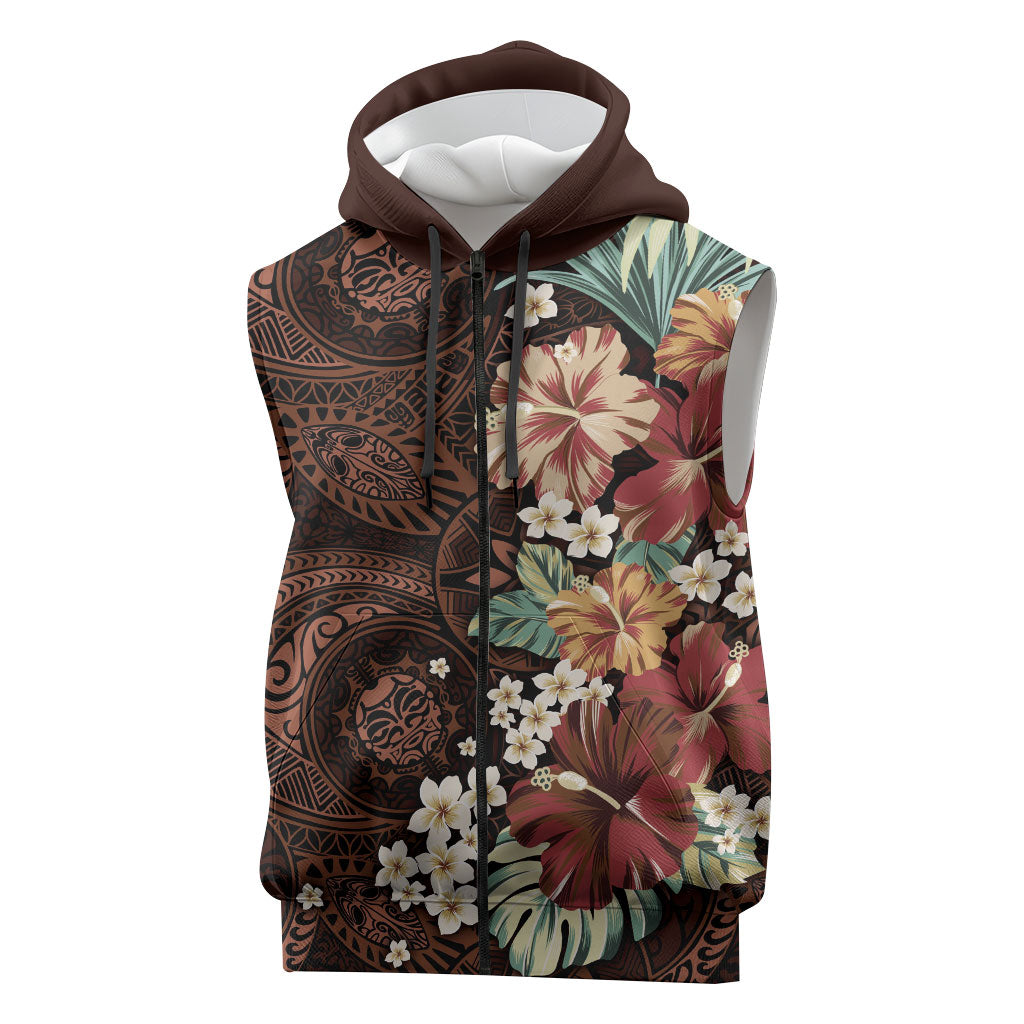 Kanoa Hawai'i Hibiscus Sleeveless Zip Hoodie Polynesian Tribal Tattoo Pattern Floral Elements