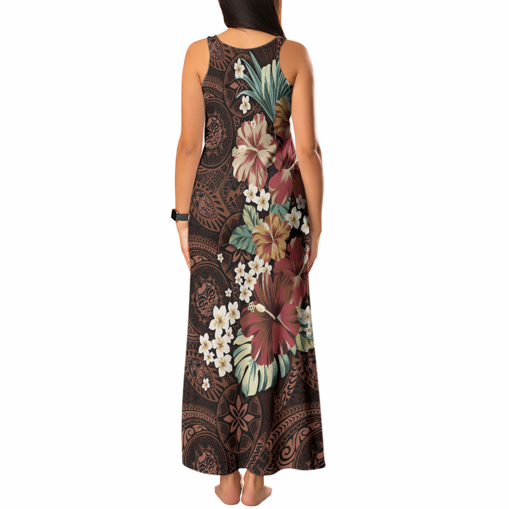 Kanoa Hawai'i Hibiscus Tank Maxi Dress Polynesian Tribal Tattoo Pattern Floral Elements