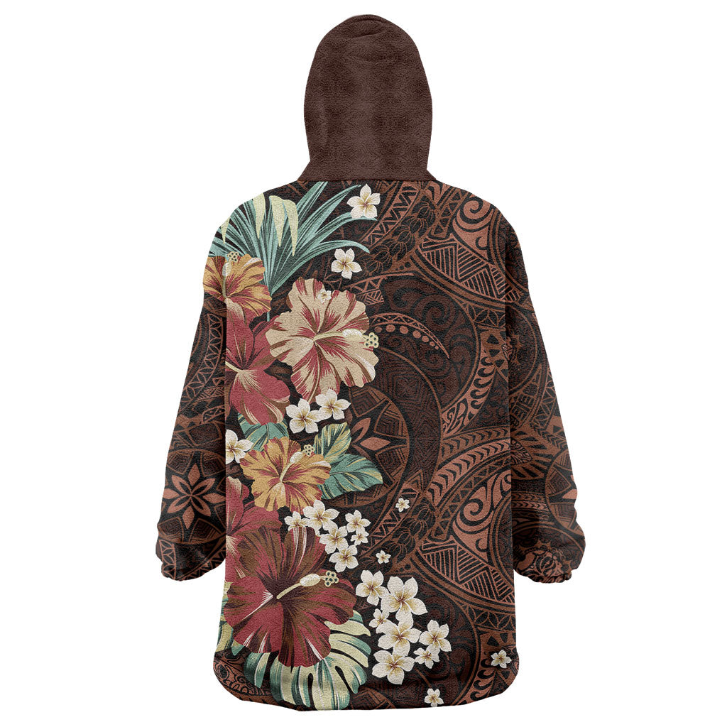 Kanoa Hawai'i Hibiscus Wearable Blanket Hoodie Polynesian Tribal Tattoo Pattern Floral Elements