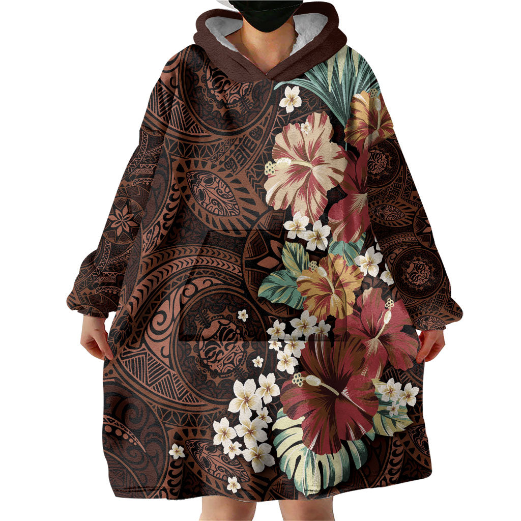 Kanoa Hawai'i Hibiscus Wearable Blanket Hoodie Polynesian Tribal Tattoo Pattern Floral Elements