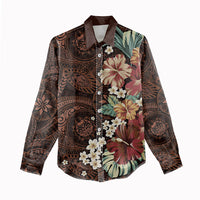 Kanoa Hawai'i Hibiscus Women Casual Shirt Polynesian Tribal Tattoo Pattern Floral Elements