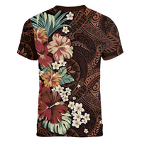 Kanoa Hawai'i Hibiscus Women V-Neck T-Shirt Polynesian Tribal Tattoo Pattern Floral Elements