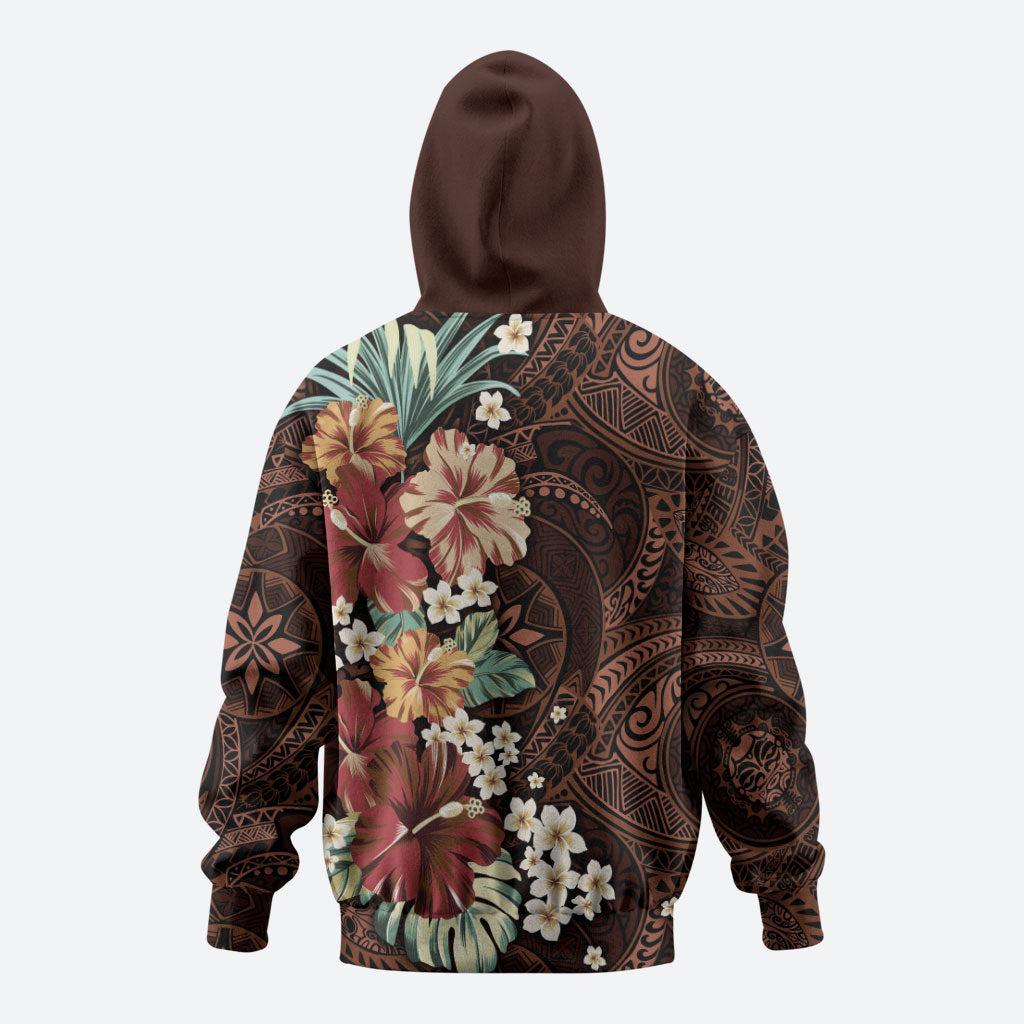 Kanoa Hawai'i Hibiscus Zip Hoodie Polynesian Tribal Tattoo Pattern Floral Elements