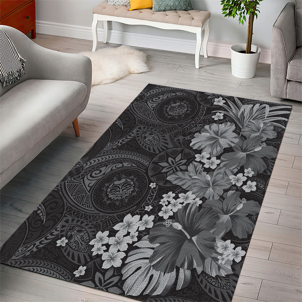 Pauli Hawai'i Hibiscus Area Rug Polynesian Tribal Tattoo Pattern Floral Elements