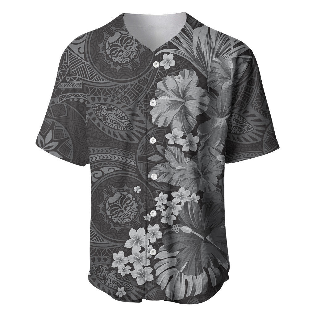Pauli Hawai'i Hibiscus Baseball Jersey Polynesian Tribal Tattoo Pattern Floral Elements LT9 Soft Black - Polynesian Pride