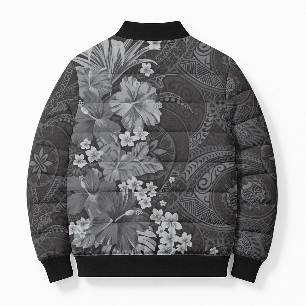 Pauli Hawai'i Hibiscus Bomber Puffer Jacket Polynesian Tribal Tattoo Pattern Floral Elements
