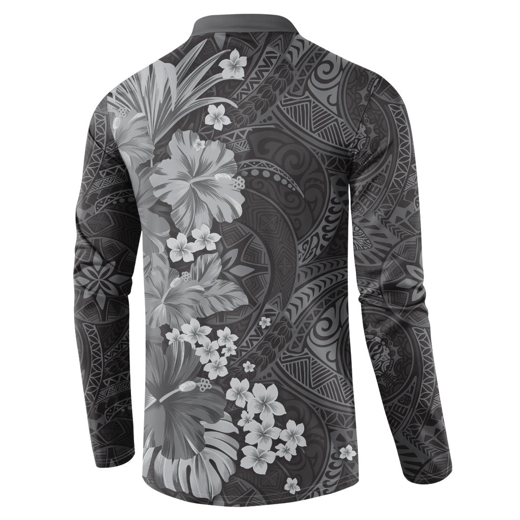 Pauli Hawai'i Hibiscus Button Sweatshirt Polynesian Tribal Tattoo Pattern Floral Elements