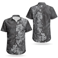 Pauli Hawai'i Hibiscus Couples Matching Short Sleeve Bodycon Dress and Hawaiian Shirt Polynesian Tribal Tattoo Pattern Floral Elements
