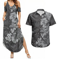 Pauli Hawai'i Hibiscus Couples Matching Summer Maxi Dress and Hawaiian Shirt Polynesian Tribal Tattoo Pattern Floral Elements